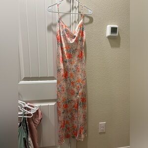 pink floral satin dress